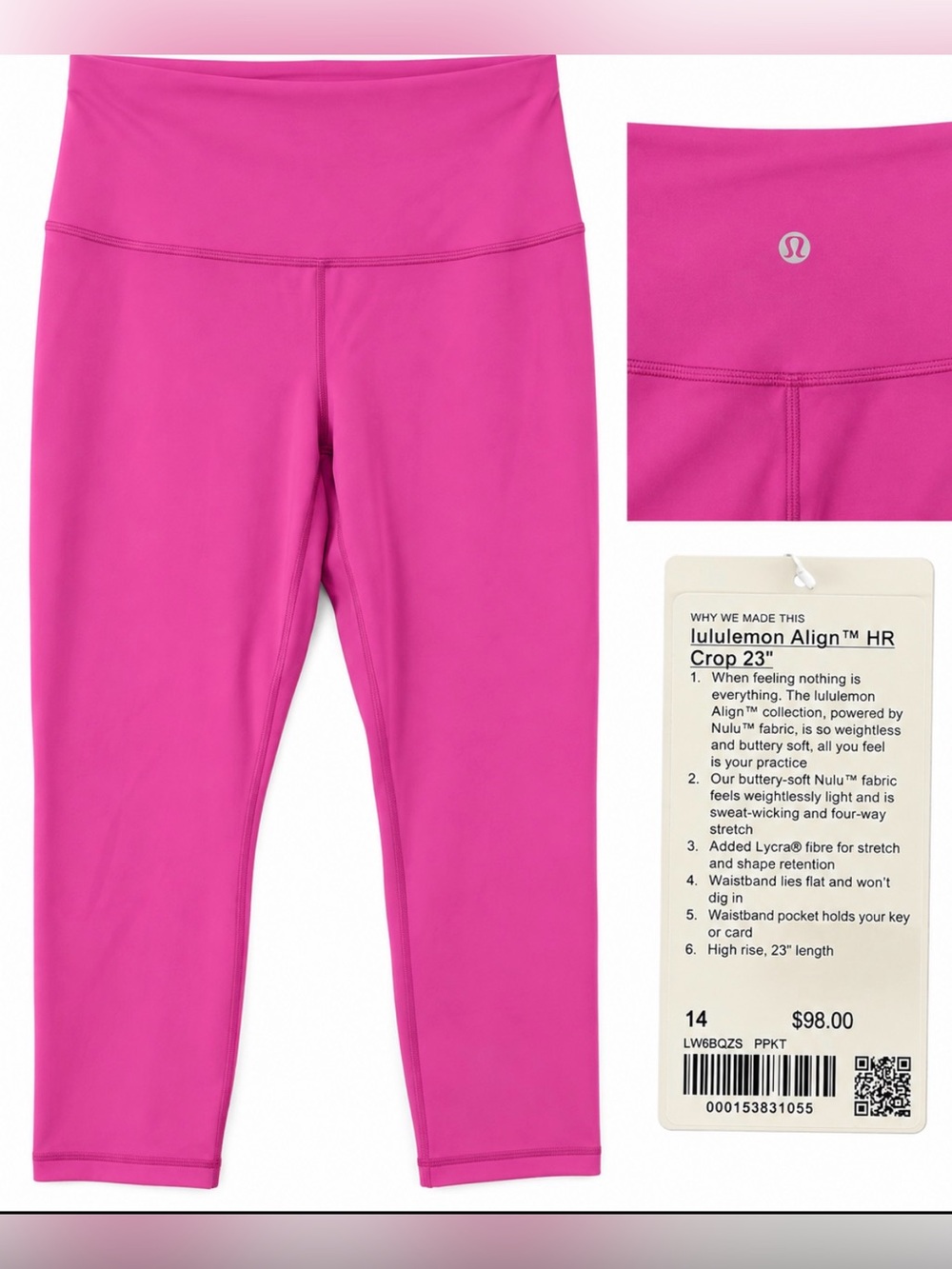 NWT lululemon Align High-Rise Crop 23” Size 14 Pink Nulu Leggings
